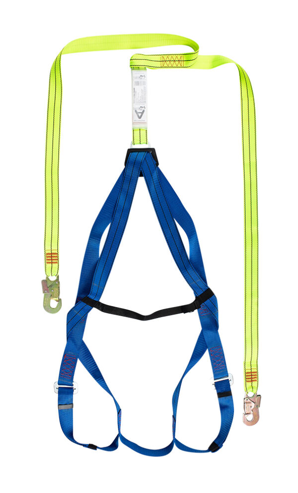 PIONEER Safety harness with dorsal padding, harness step, 45mm chest strap, with double lanyard & scaffold hooks