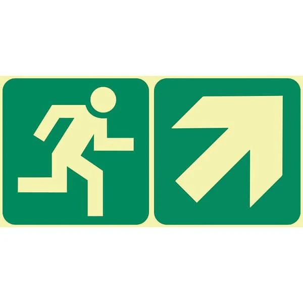 E11 - SABS Running Man With Diagonal Arrow Up Right. Photoluminescent (Glow In The Dark) Sign. Signs are manufactured to order, delivery in 7-10 business days.