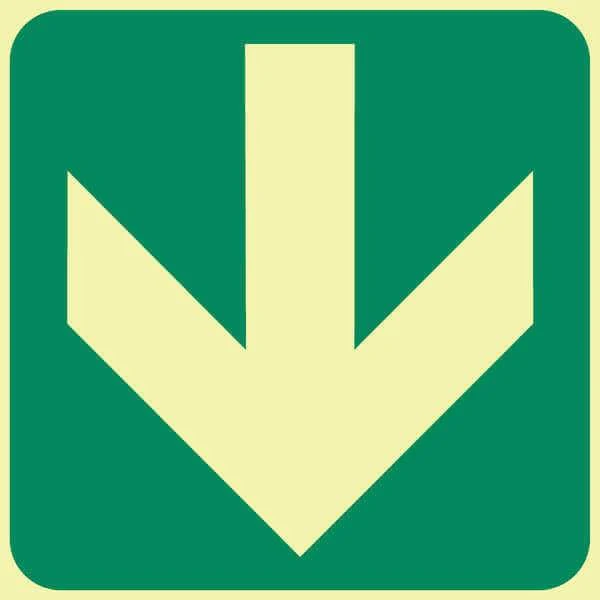 E23 - SABS General Direction Green Arrow Down. Photoluminescent (Glow In The Dark) Sign. Signs are manufactured to order, delivery in 7-10 business days.