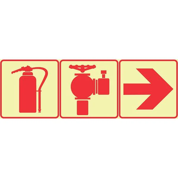 F12 -  SABS Fire Extinguisher, Fire Hydrant And Arrow Right. Photoluminescent (Glow In The Dark) Sign. Signs are manufactured to order, delivery in 7-10 business days.