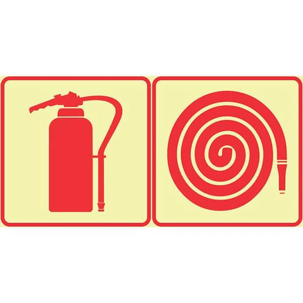 F22 -  SABS Fire Extinguisher And Hose Reel. Photoluminescent (Glow In The Dark) Sign. Signs are manufactured to order, delivery in 7-10 business days.